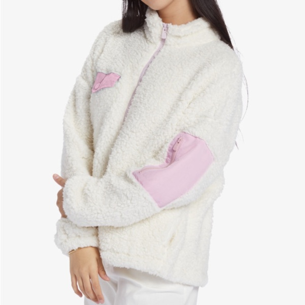 roxy x chloe kim white fleece zip up jacket